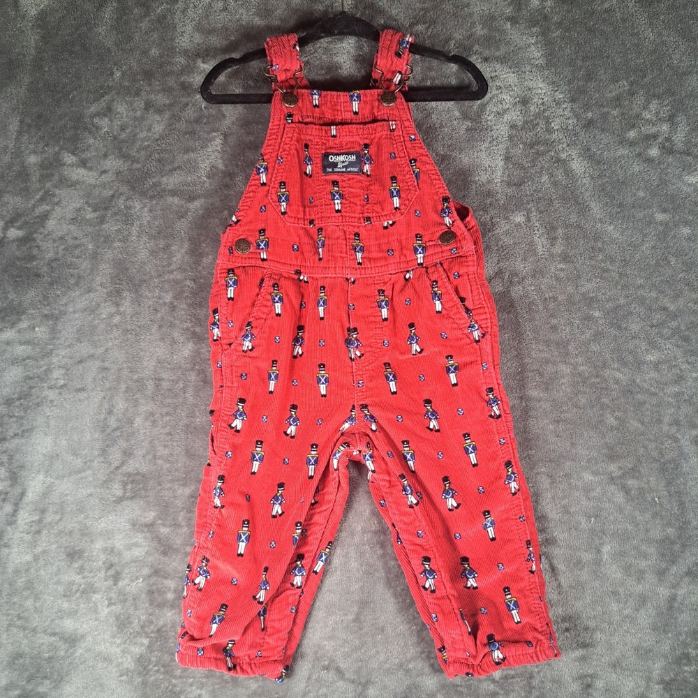 OshKosh Bgosh Red Corduroy Nutcracker Toy Soldier Overalls 12M Holiday Christmas